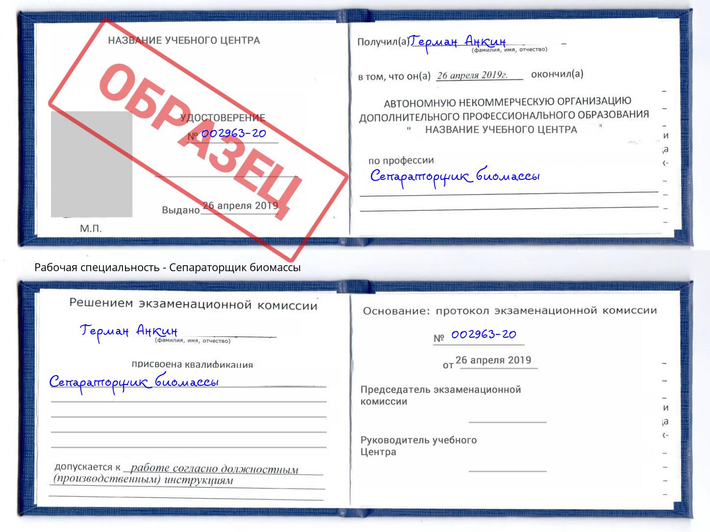 Сепараторщик биомассы Сухой Лог