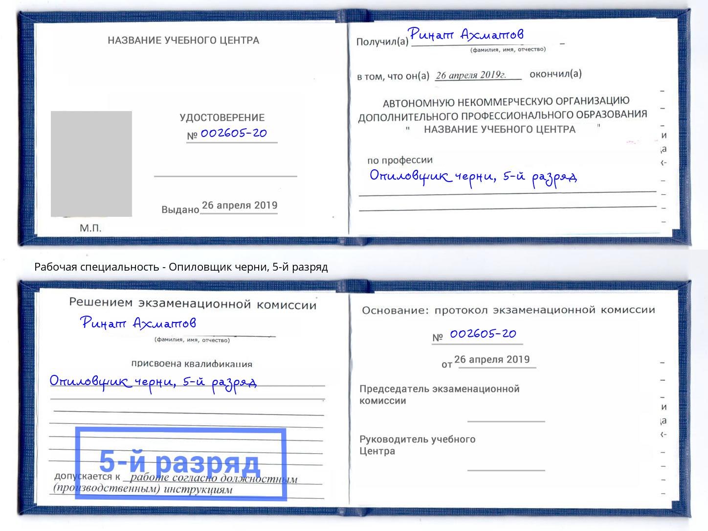 корочка 5-й разряд Опиловщик черни Сухой Лог