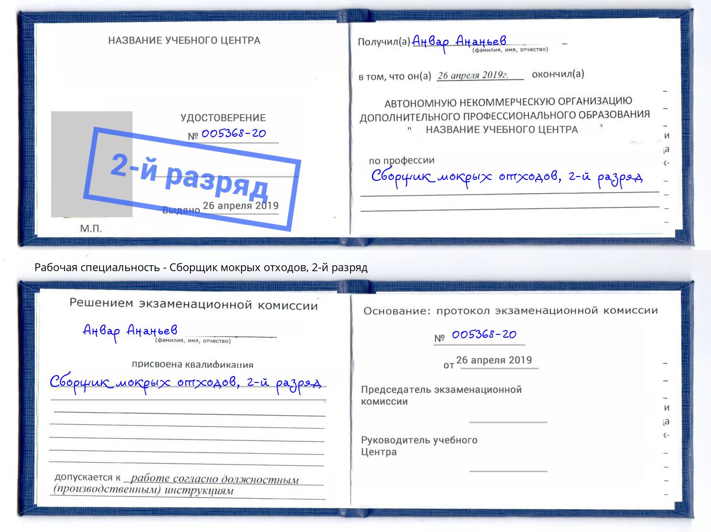 корочка 2-й разряд Сборщик мокрых отходов Сухой Лог