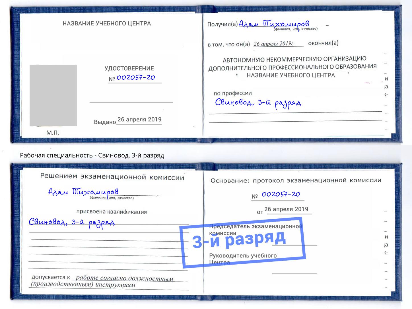 корочка 3-й разряд Свиновод Сухой Лог