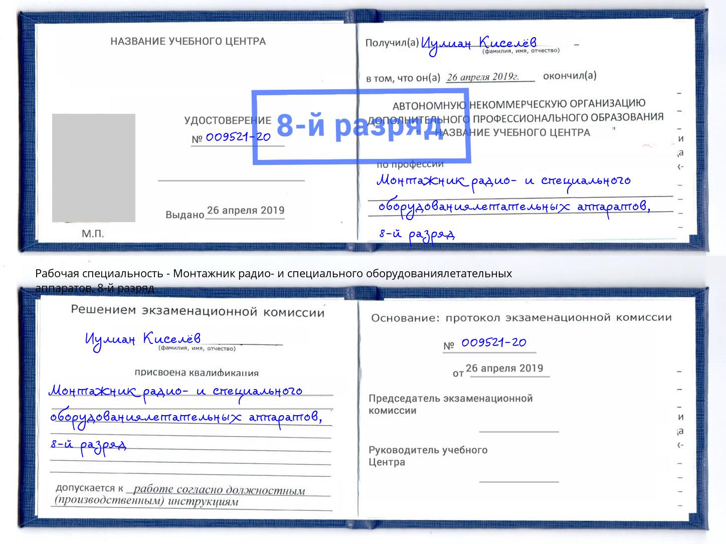 корочка 8-й разряд Монтажник радио- и специального оборудованиялетательных аппаратов Сухой Лог