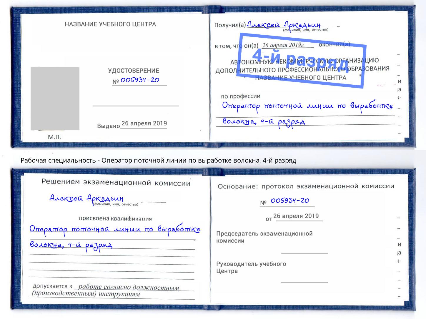 корочка 4-й разряд Оператор поточной линии по выработке волокна Сухой Лог