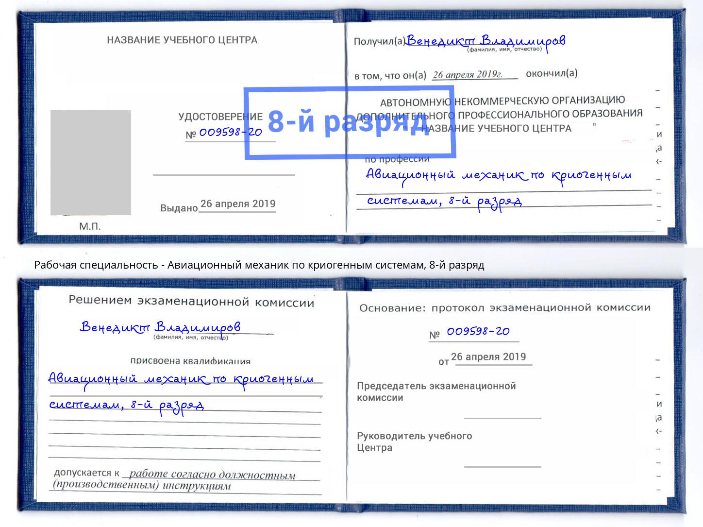 корочка 8-й разряд Авиационный механик по криогенным системам Сухой Лог